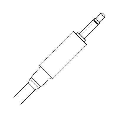 A smaller 3.5 millimeter or eighth inch TS connector, with one insulating band separating the tip and sleeve of the connector.
