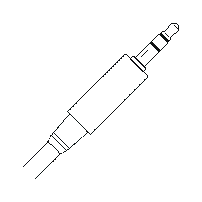 A smaller 3.5 millimeter or eighth inch TRS connector, with two insulating bands separating the tip, ring, and sleeve of the connector.