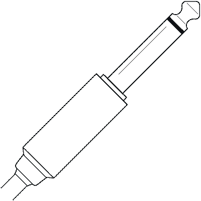 A 6.35 millimeter or quarter inch TS  jack with a single insulating band separating the tip and sleeve of the connector.