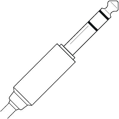 A 6.35 millimeter or quarter inch TRS  jack with two insulating bands separating the tip, ring, and sleeve of the connector.