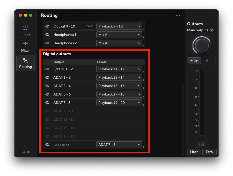 Digital Outputs Screenshot