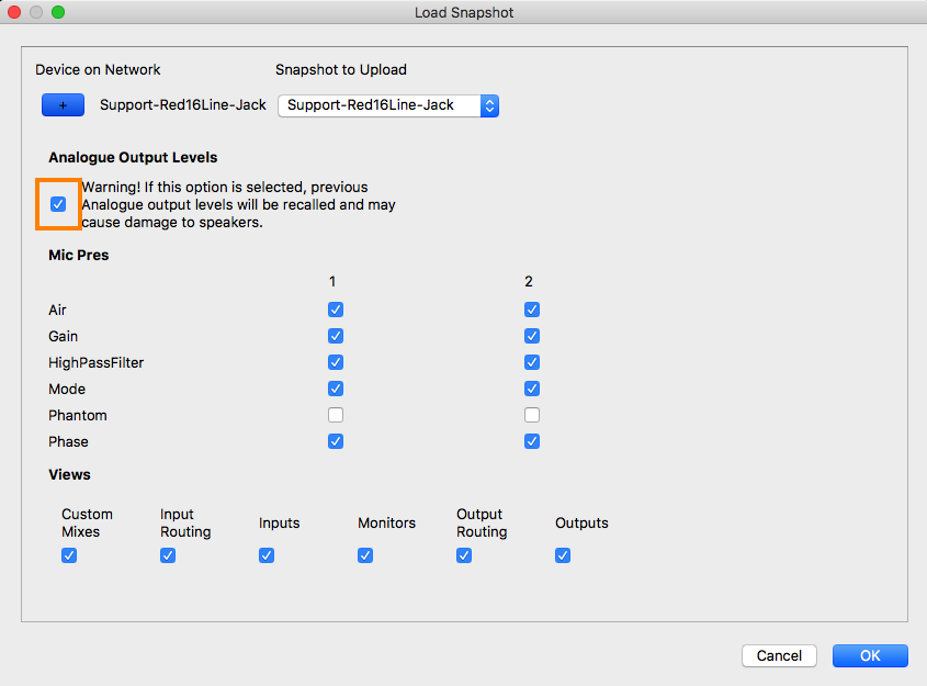 Device Load screenshot from RedNet Control
