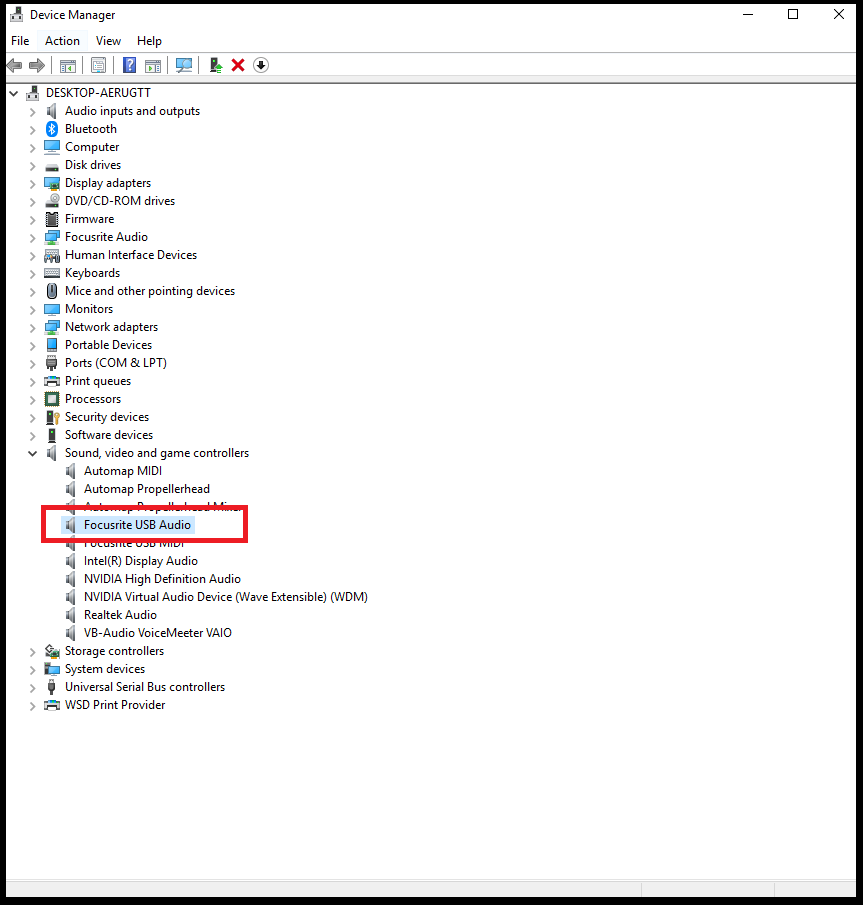 failed to open the audio devide focusrite usb asio