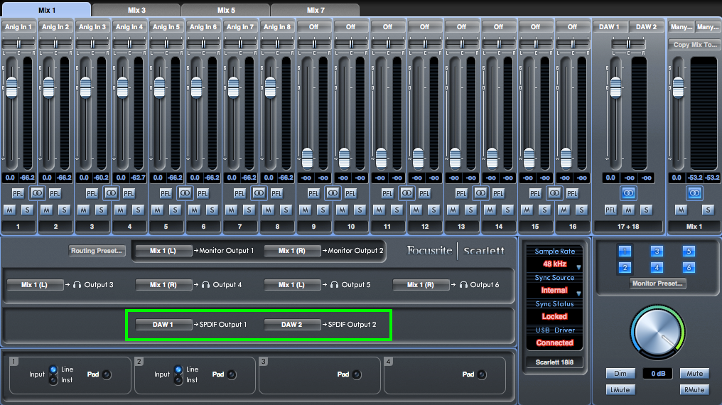 using sepereate mixes in saffire mixcontrol