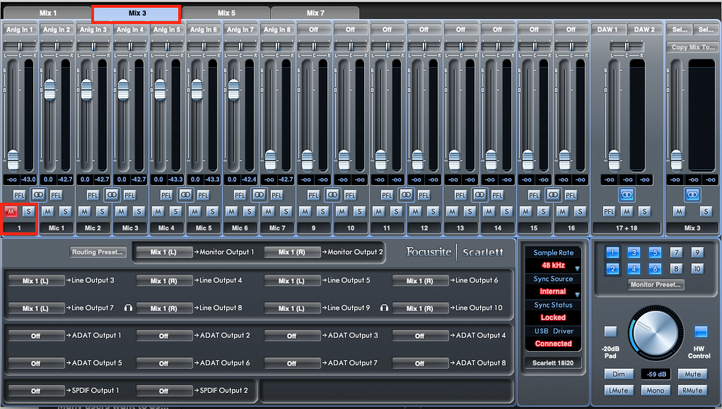 focusrite saffire mixcontrol input gain