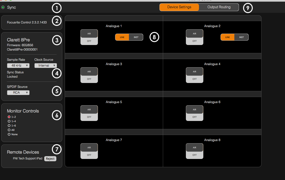 Panel de control scarlett 18i8 para mac