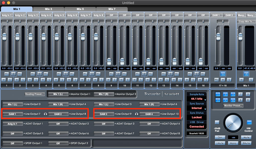 How do the headphone outputs work on the Scarlett 18i20? Focusrite
