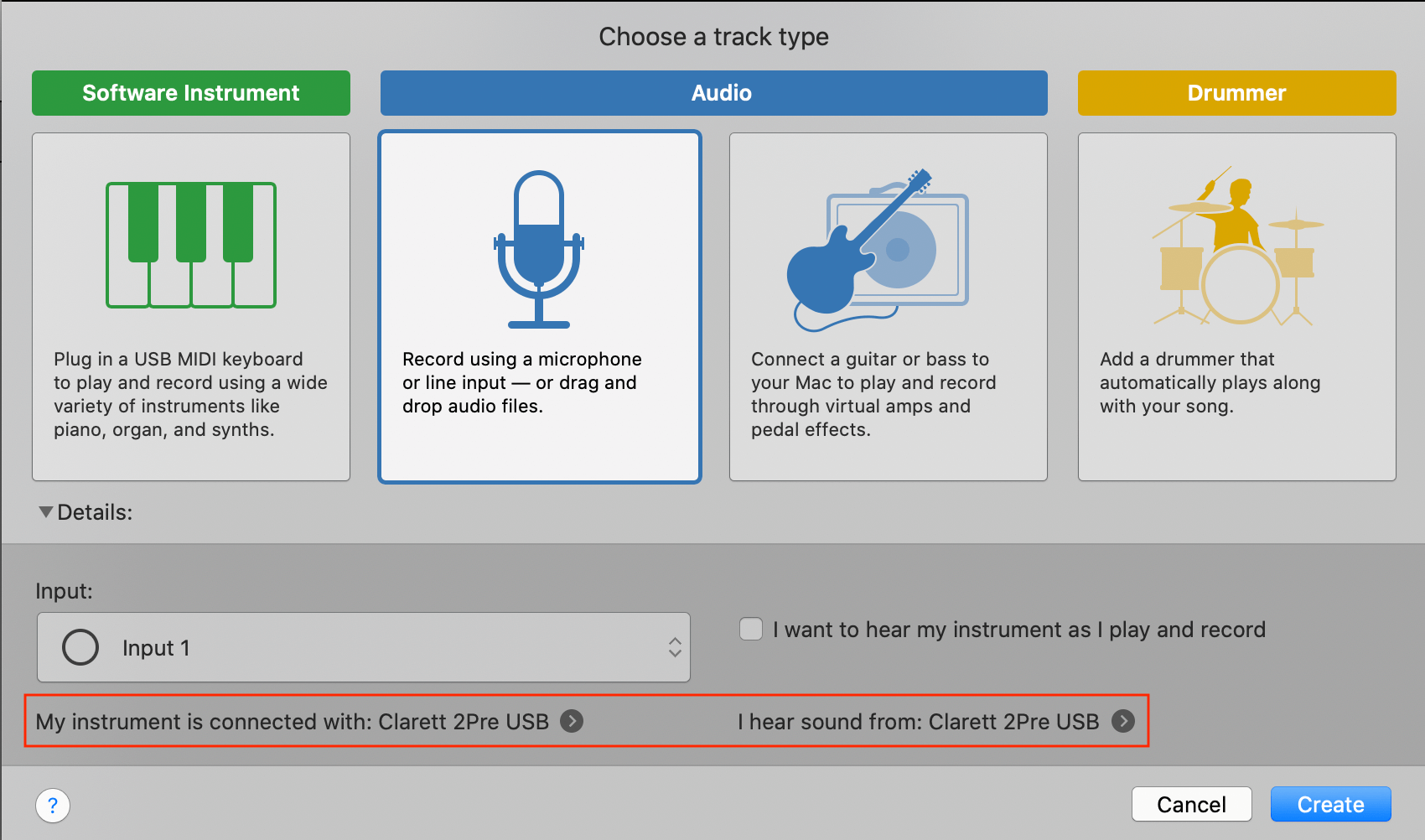 garageband audiodevice