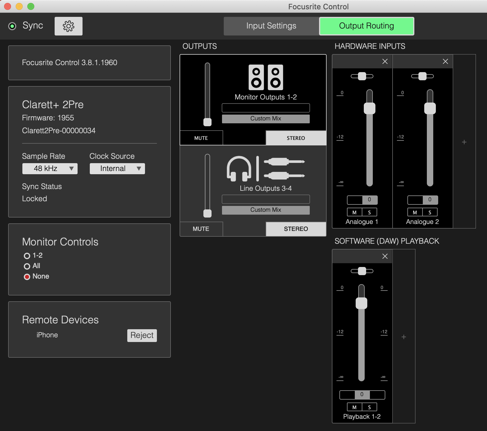 Focusrite iOS Control can