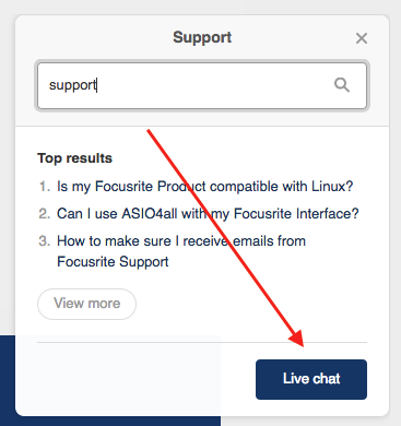 The chat widget with the Live Chat button available in the bottom right corner.